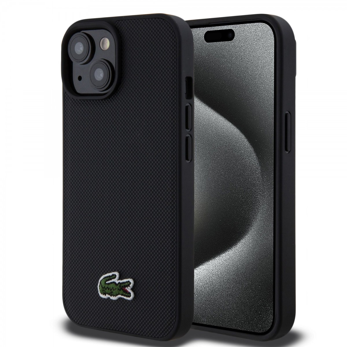 Levně Lacoste Iconic Petit Pique Woven Logo Magsafe Zadní Kryt pro iPhone 15 Black