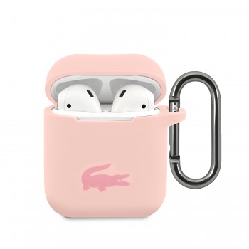 Pouzdro Lacoste Liquid Silicone Glossy Printing Logo pro Airpods 1-2 růžové