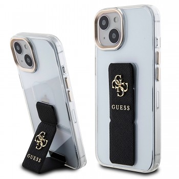 Zadní kryt Guess PU Grip Stand 4G Metal Logopro iPhone 15 Black