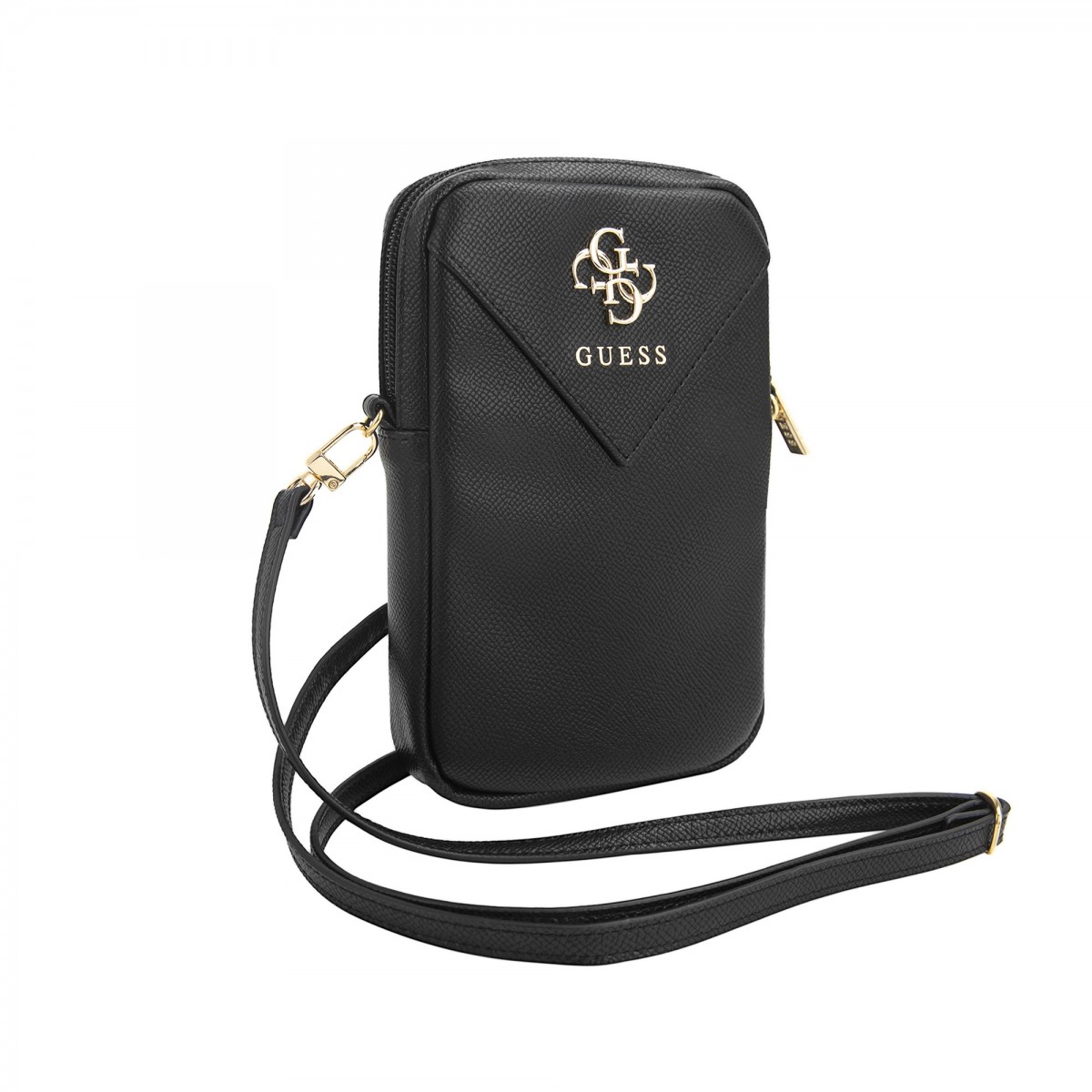 Levně Guess PU Grained 4G Metal Logo Walltet Phone Bag Zipper Black