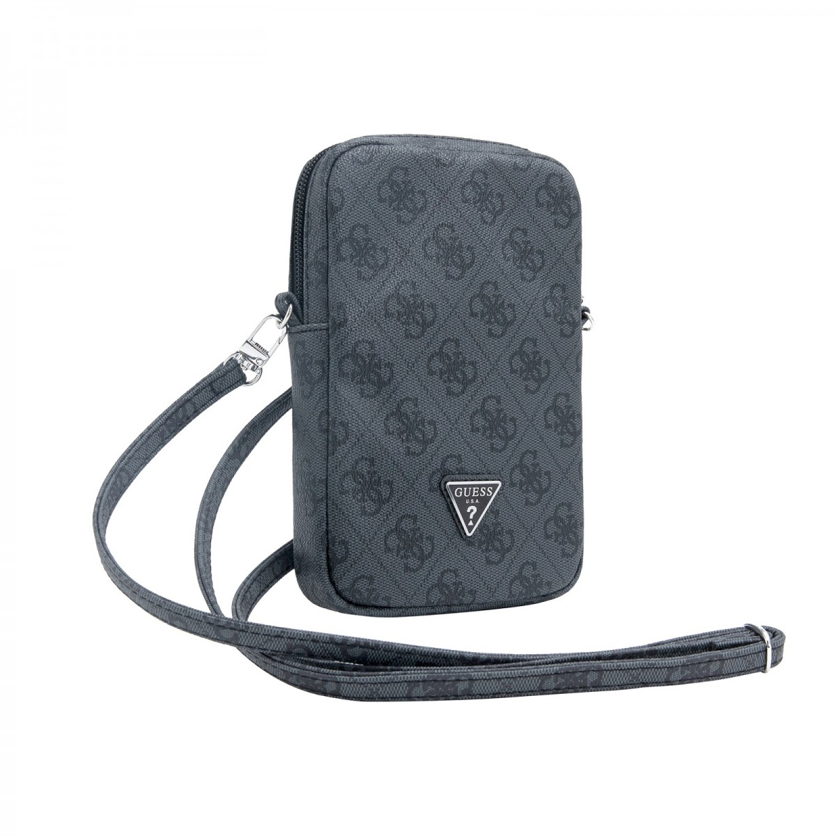 Levně Guess PU 4G Triangle Logo Walltet Phone Bag Zipper Black