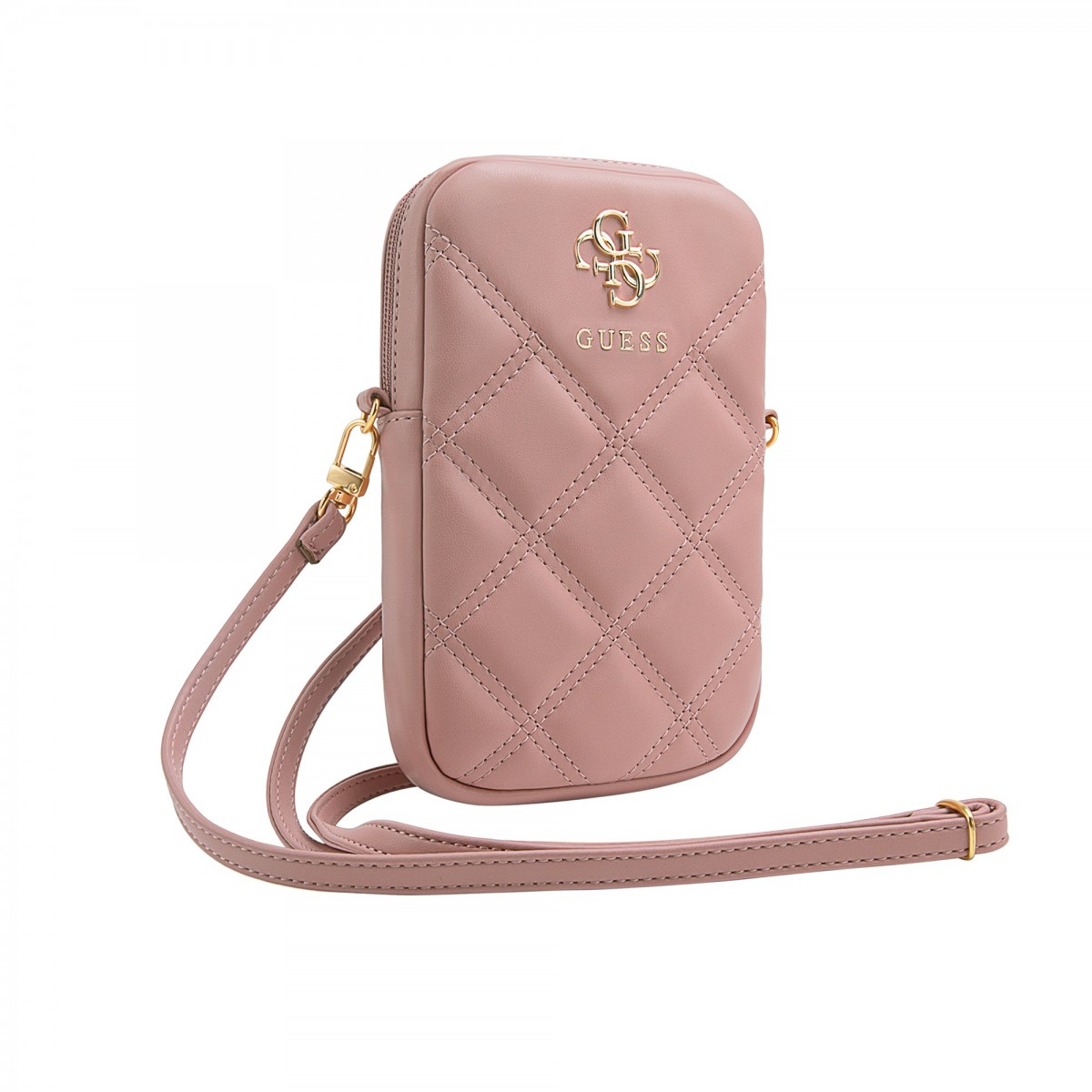 Levně Kabelka Guess PU Quilted 4G Metal Logo Walltet Phone Bag Zipper Pink