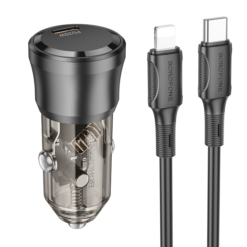 Levně Rychlonabíječka do auta Borofone BZ24 vč. datového kabelu Lightning 20W černá