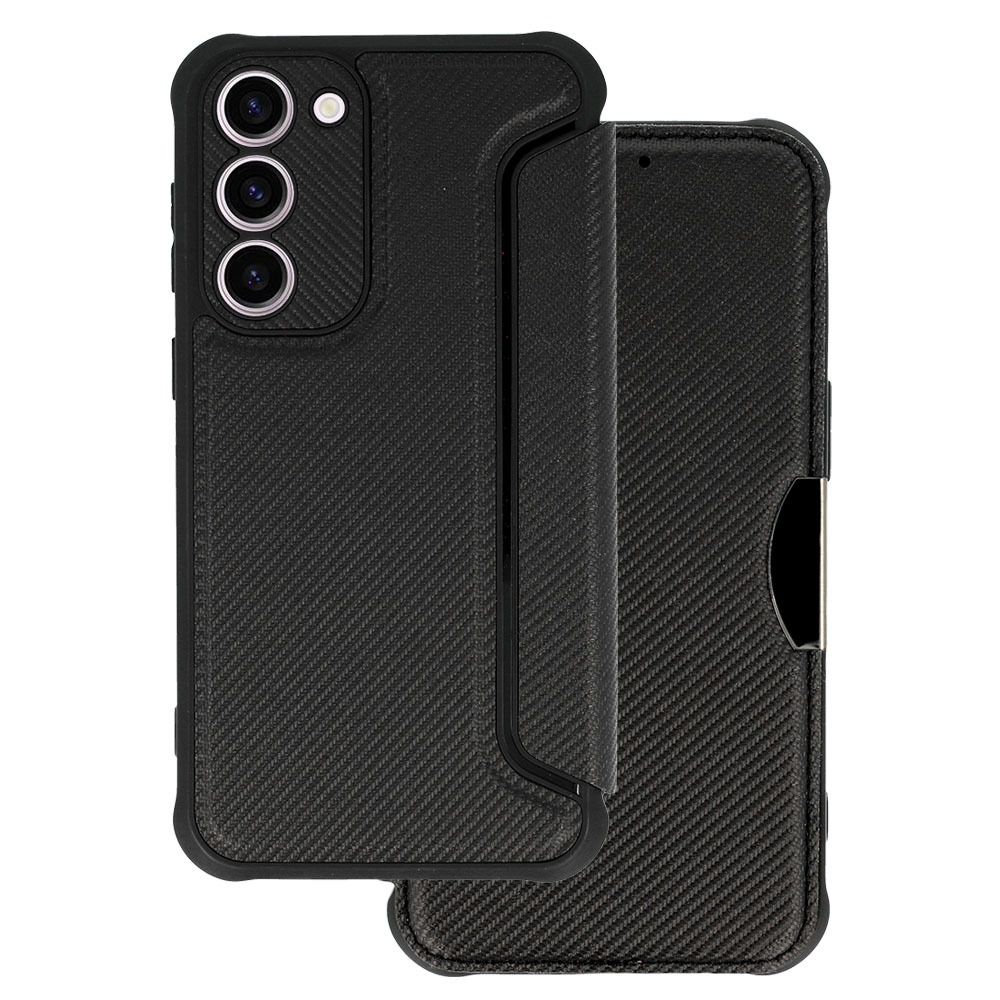 Levně Knížkové pouzdro TopQ Razor Carbon pro Samsung Galaxy S23 Plus černé