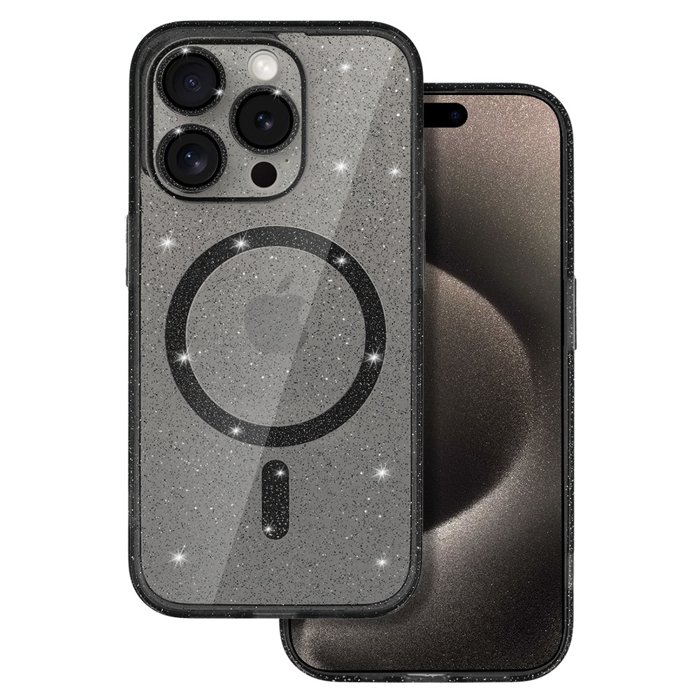 Levně Glitter Magsafe Case pro Iphone 15 Pro černé čiré