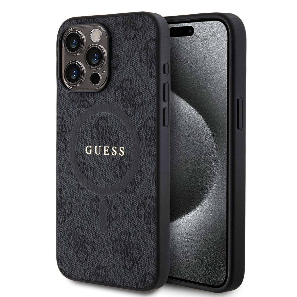 Levně Guess PU Leather 4G Colored Ring MagSafe Zadní Kryt pro iPhone 15 Pro Max Black