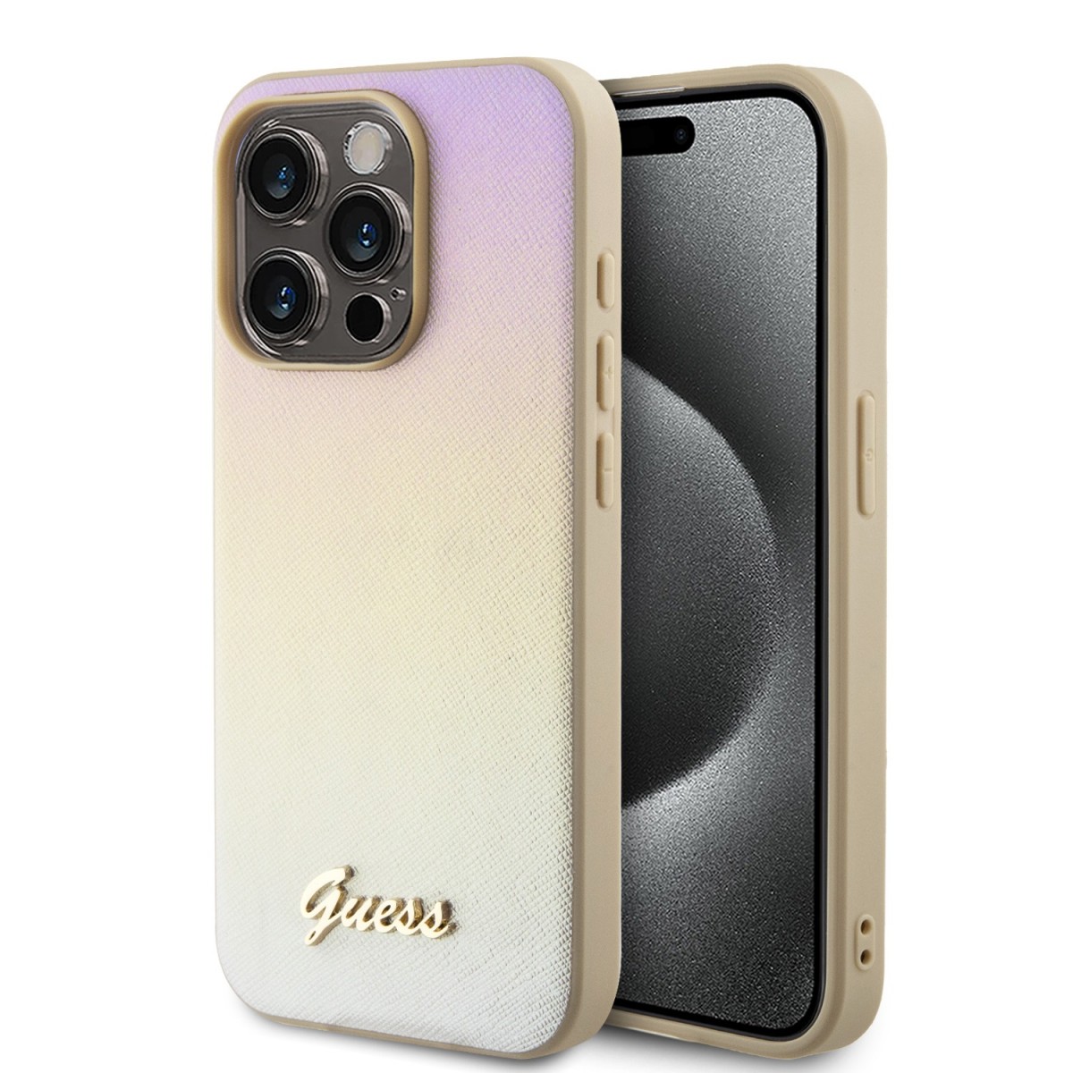 Custodia CG Mobile Guess Per IPhone 15 Pro In Pelle PU Oro Con Glitter 4G - Elegante E Antiurto