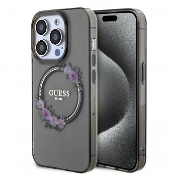 Guess PC/TPU Flowers Ring Glossy Logo MagSafe Zadní Kryt pro iPhone 13 Pro Max Black 