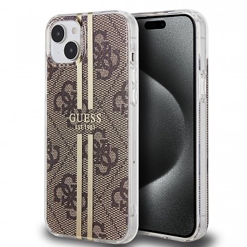 Guess IML 4G Gold Stripe Zadní Kryt pro iPhone 15 Brown