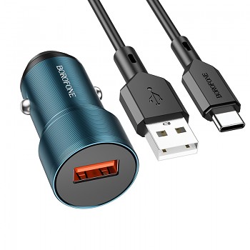 Rychlonabíječka do auta Borofone BZ19A vč. USB-C datového kabelu 18W modrá