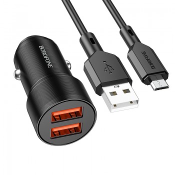 Nabíječka do auta Borofone BZ19 vč. microUSB datového kabelu Dual 12W černá