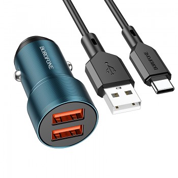 Nabíječka do auta Borofone BZ19 vč. datového kabelu USB-C 12W Dual modrá