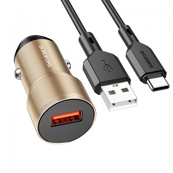 Rychlonabíječka do auta Borofone BZ19A vč. USB-C datového kabelu 18W zlatá