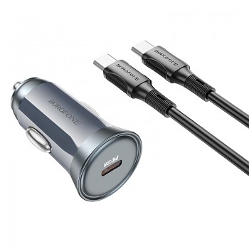 Rychlonabíječka do auta Borofone BZ26 vč. datového kabelu USB-C 30W šedá