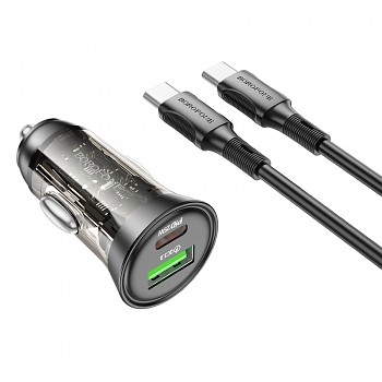 Rychlonabíječka do auta Borofone BZ26A vč. datového kabelu USB-C Dual 43W transparentní-černá