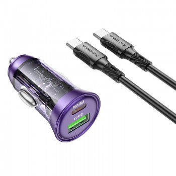 Rychlonabíječka do auta Borofone BZ26A vč. datového kabelu USB-C Dual 43W transparentní-fialová