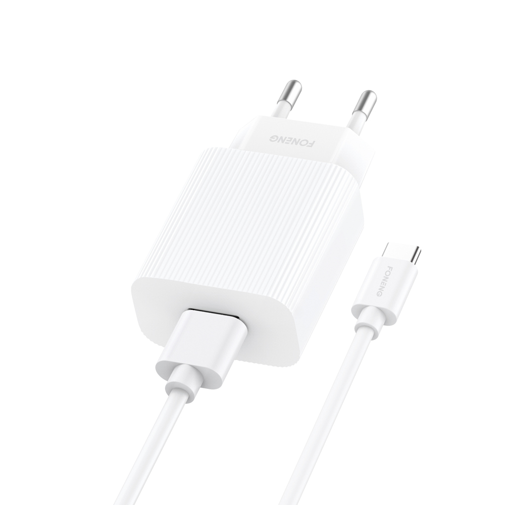 Levně Nabíječka Foneng EU28 - USB - 2.4A s kabelem USB typu C bílá