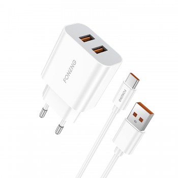 Nabíječka Foneng  EU45 - 2xUSB - 2.4A s kabelem USB typu C 12W bílá