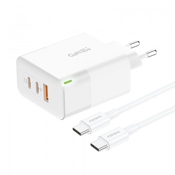 Rychlonabíječka Foneng GAN65 GaN - USB + 2xType C - s konektorem Type C na Type C 65W bílá