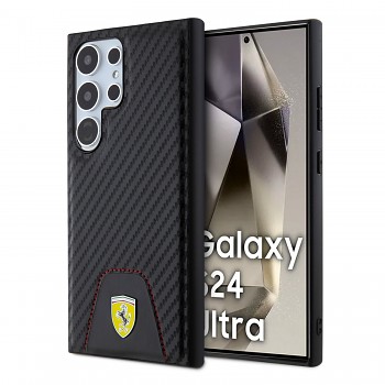 Ferrari PU Leather Bottom Carbon Zadní Kryt pro Samsung Galaxy S24 Ultra Black