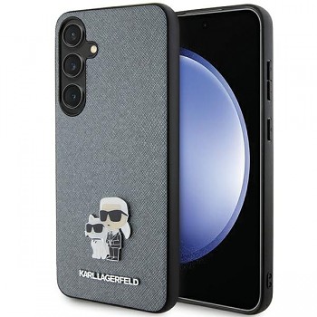 Originální pouzdro KARL LAGERFELD Saffiano Karl &Choupette Metal Pin KLHCS24MPSAKCMPG pro Samsung Galaxy S24 Plus šedý