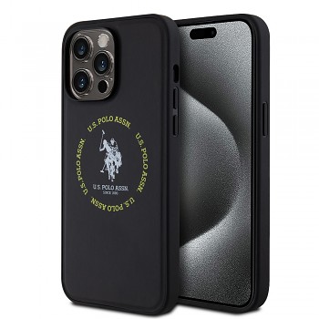 U.S. Polo PU Leather Printed Round Double Horse MagSafe Zadní Kryt pro iPhone 15 Pro Max Black