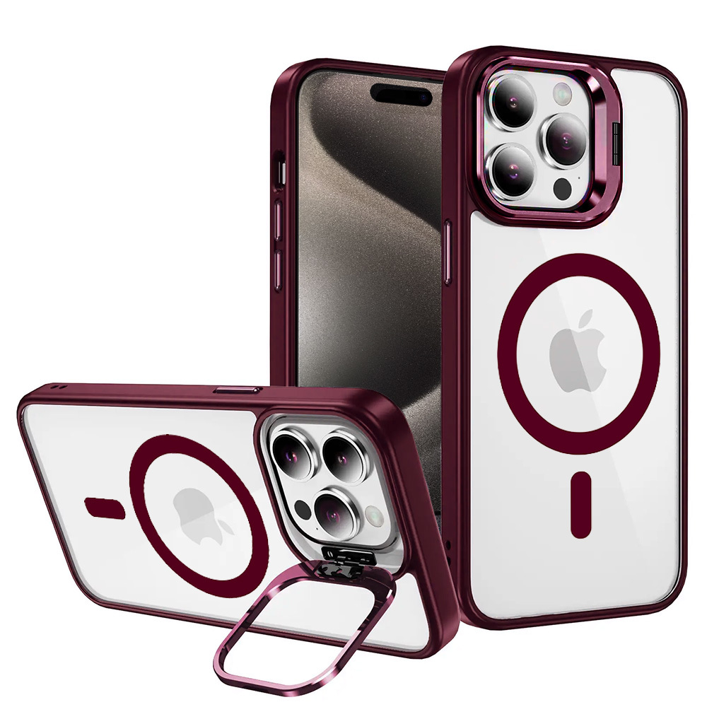 Levně Tel Protect Kickstand Magsafe pouzdro pro Iphone 12 vínové