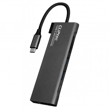 Cliptec adaptér HUB - 2xUSB 3.1 + Type C + SD/microSD + HDMI - DockView-6 RZH722 šedý