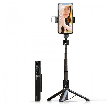 Bluetooth selfie tyč P90D se stativem a LED světlem černá