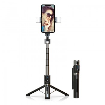 Bluetooth selfie tyč P96D-2 se stativem a 2 LED světly černá