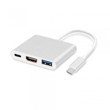 Adaptér - Type C na HDMI 4K*2K, USB, USB Type C - kovový 0,25 metru bílý