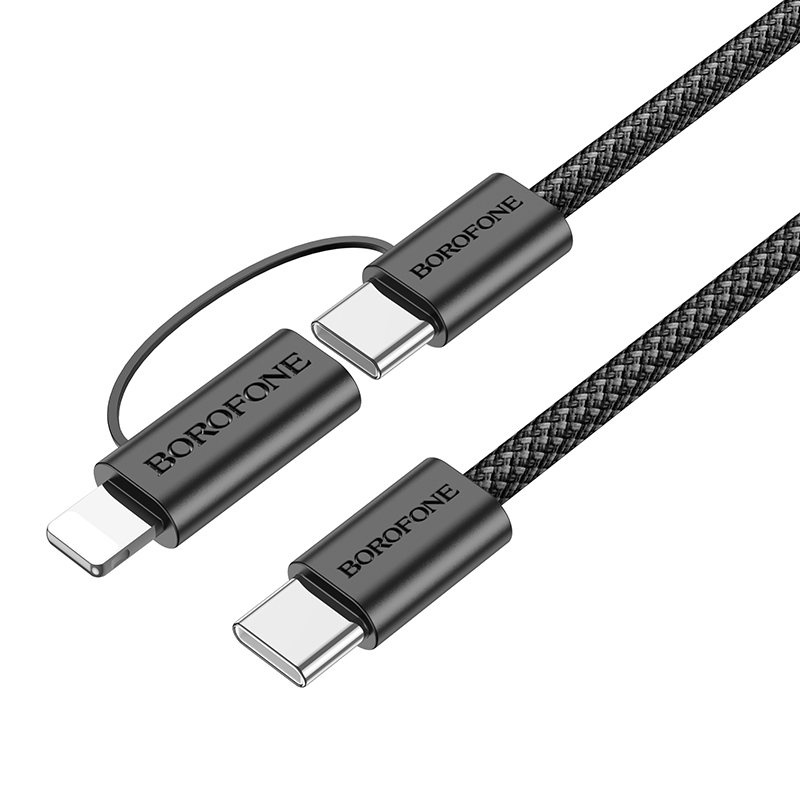 Levně Datový kabel Borofone BX104 Primo - Type C na Type C + Lightning - 60W 3A 1 metr černý