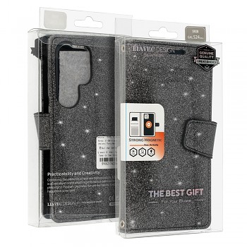 Knížkové pouzdro Liavec Glitter Magsafe Samsung Galaxy S24 Plus černé
