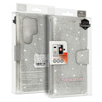 Knížkové pouzdro Liavec Glitter Magsafe Samsung Galaxy S24 Plus stříbrný