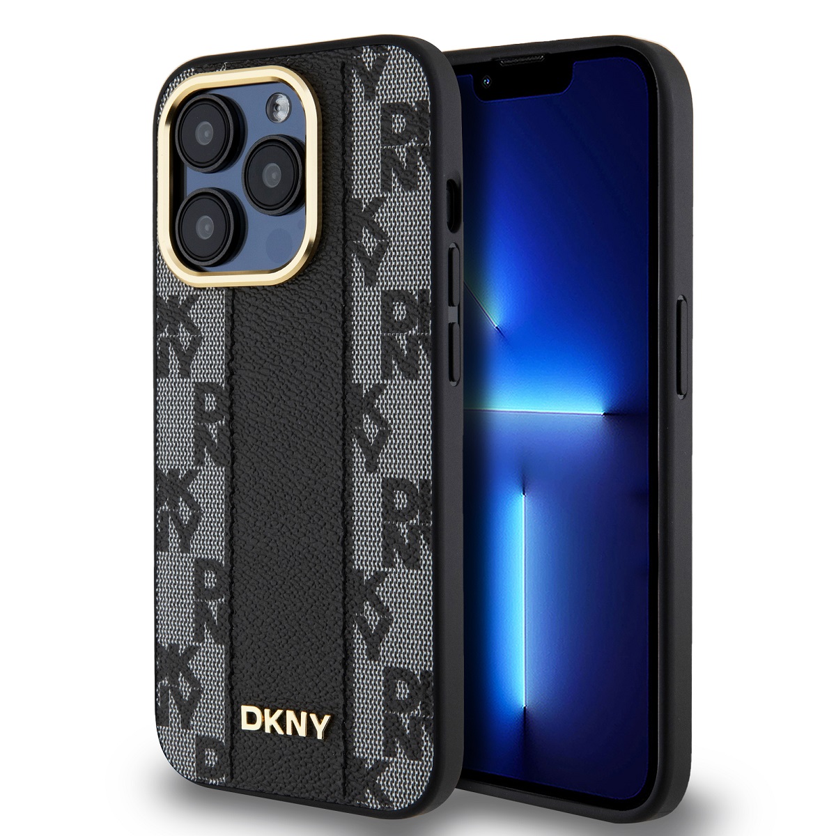 Levně Zadní Kryt DKNY PU Leather Checkered Pattern Magsafe pro iPhone 15 Pro černý