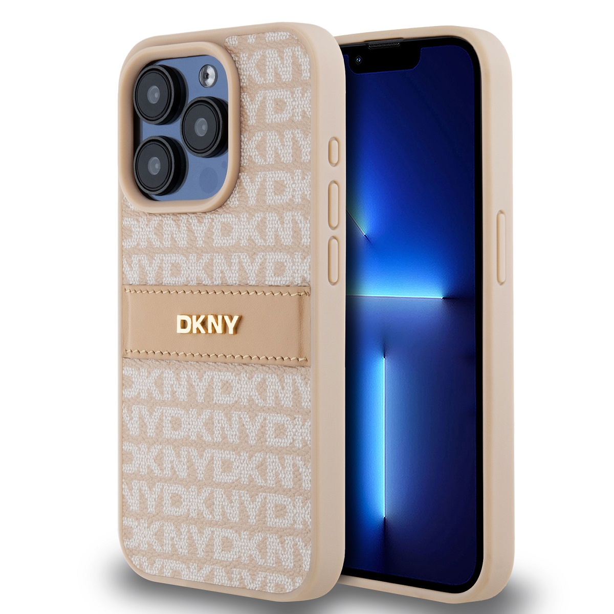 Levně Zadní Kryt DKNY PU Leather Repeat Pattern Tonal Stripe na iPhone 15 Pro Pink