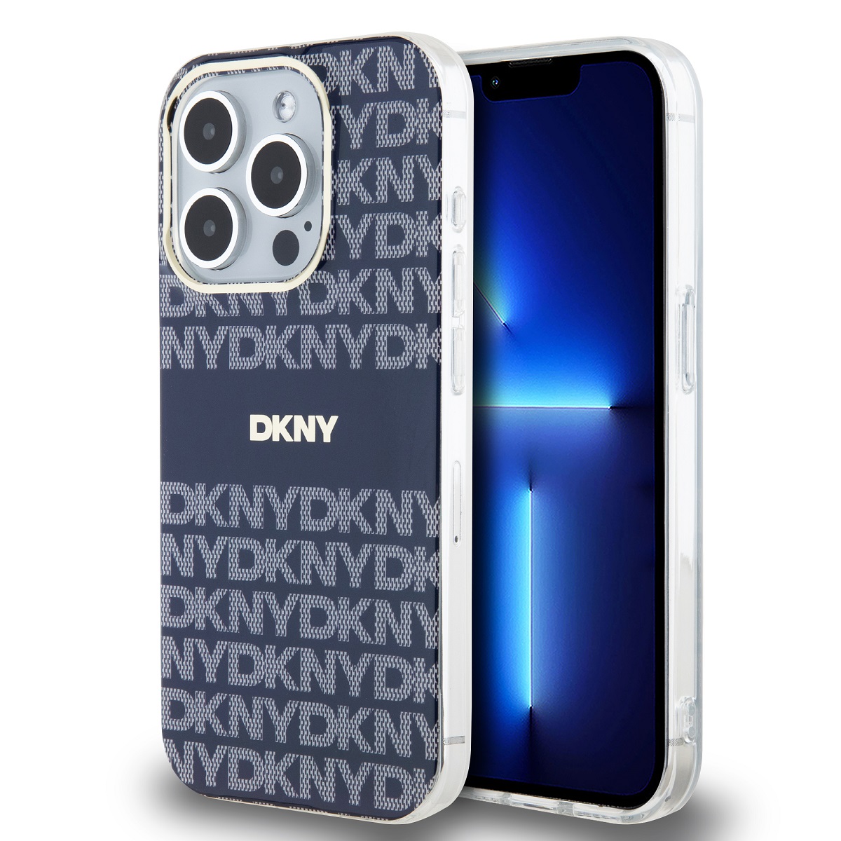 Levně Zadní Kryt DKNY PC/TPU Repeat Pattern Tonal Stripe Magsafe pro iPhone 15 Pro modrý