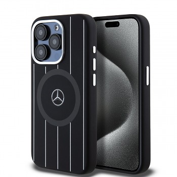 Mercedes Liquid Silicon Stripes Pattern MagSafe Zadní Kryt pro iPhone 15 Pro Black 