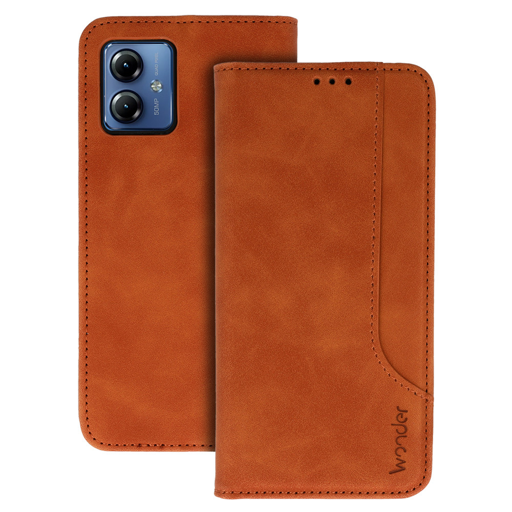 Levně Knížkové pouzdro Wonder Prime pro Motorola Moto G14 hnědé