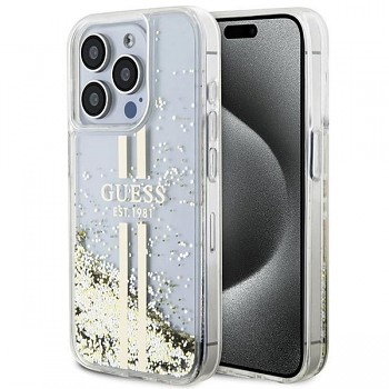 Original Case GUESS Liquid Glitter Gold Stripes GUHCP15LLFCSEGT pro iPhone 15 Pro transparent