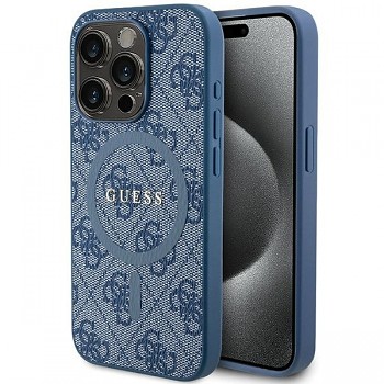 Original Case GUESS hardcase 4G Collection Leather Metal Logo MagSafe GUHMP15XG4GFRB pro iPhone 15 Pro Max blue
