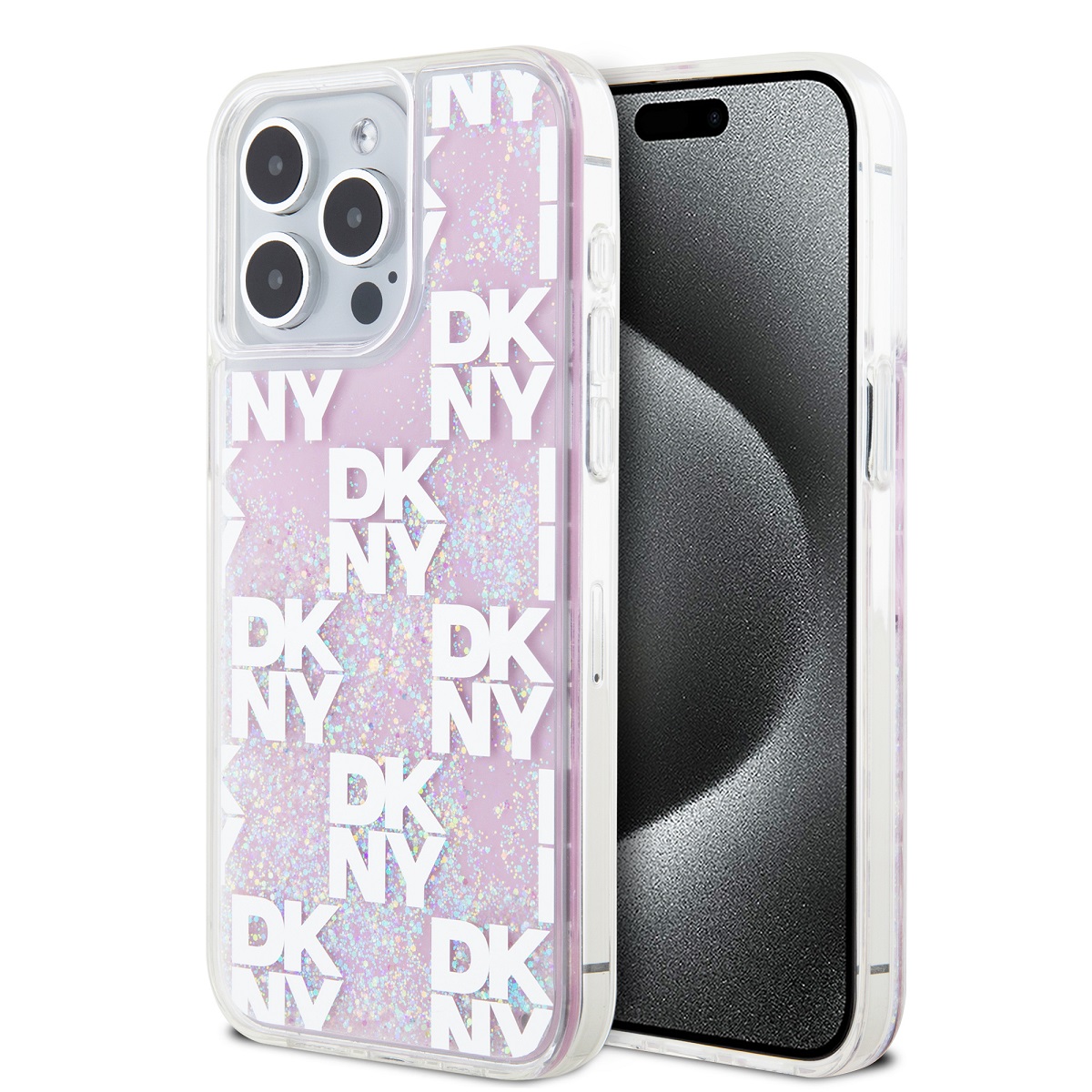 Levně Zadní Kryt DKNY Liquid Glitter Checkered Pattern na iPhone 15 Pro Max Pink