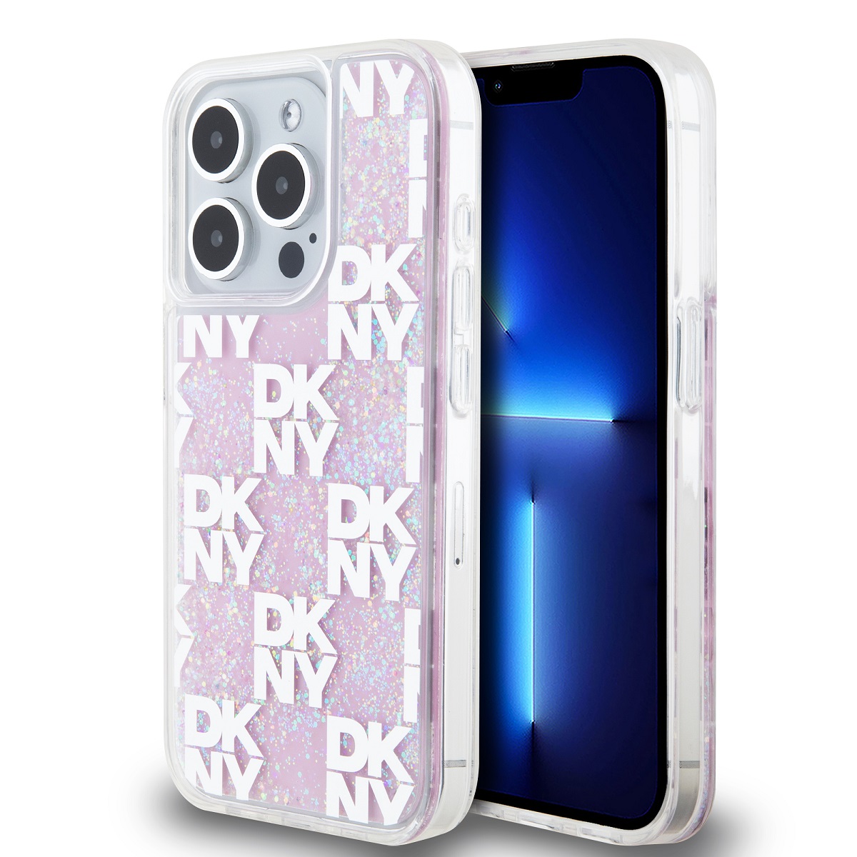 Levně Zadní Kryt DKNY Liquid Glitter Checkered Pattern pro iPhone 15 Pro růžový