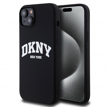 Zadní Kryt DKNY Liquid Silicone Arch Logo MagSafe pro iPhone 15 Plus černý