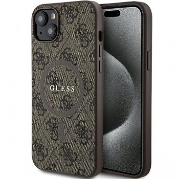 Originální pouzdro GUESS hardcase 4G Collection Leather Metal Logo MagSafe GUHMP14SG4GFRW pro iPhone 14/15/13 brown