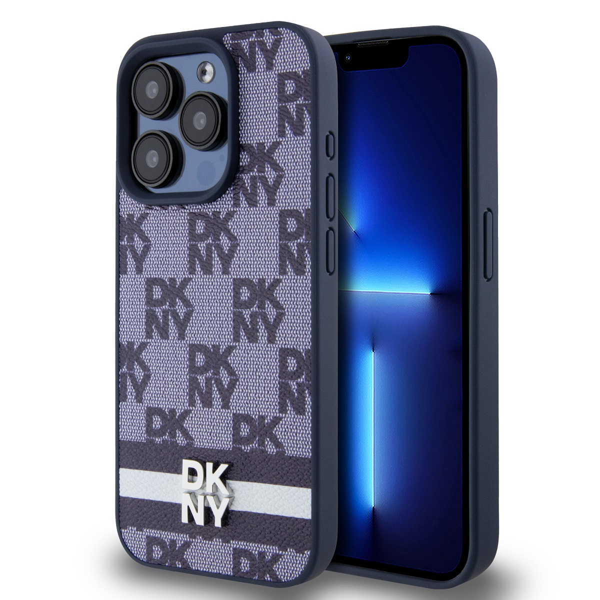 Levně Zadní Kryt DKNY PU Leather Checkered Pattern and Stripe pro iPhone 15 Pro Max modrý