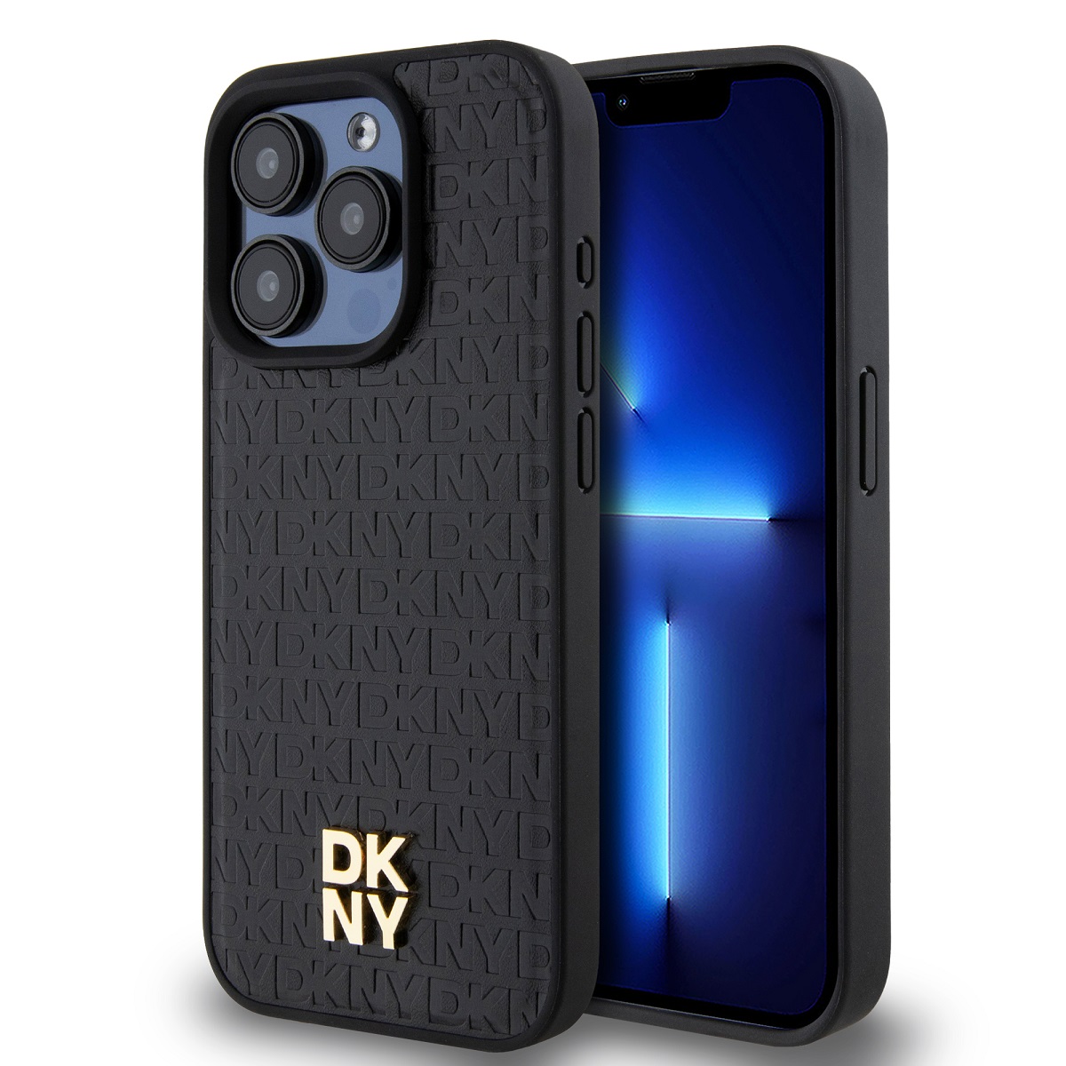 Levně Zadní Kryt DKNY PU Leather Repeat Pattern Stack Logo Magsafe pro iPhone 14 Pro Max černý
