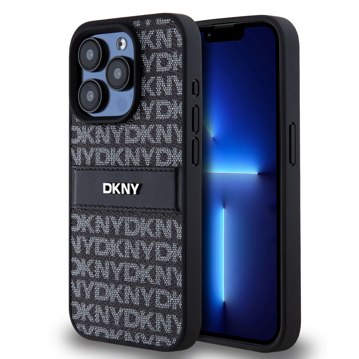 Levně Zadní Kryt DKNY PU Leather Repeat Pattern Tonal Stripe na iPhone 14 Pro Black