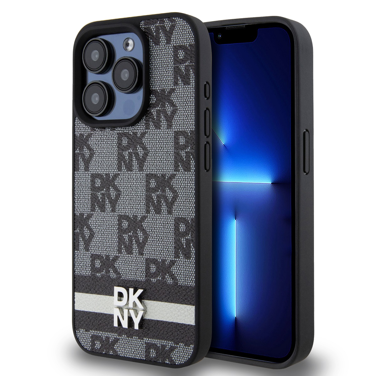 Levně Zadní Kryt DKNY PU Leather Checkered Pattern and Stripe pro iPhone 14 Pro černý