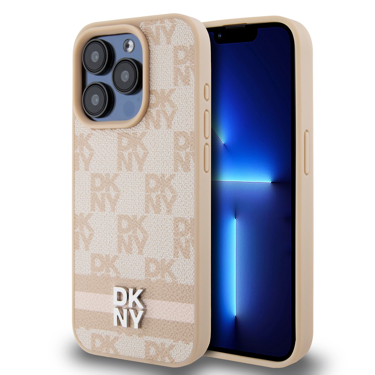 Levně Zadní Kryt DKNY PU Leather Checkered Pattern and Stripe pro iPhone 14 Pro růžový